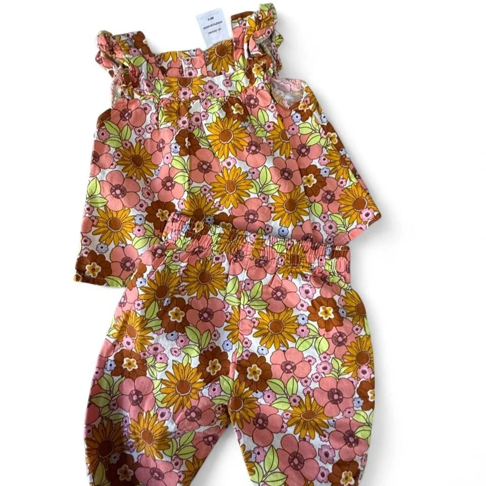 Wonder Nation Baby Girl 4 Piece Floral Outfit Set Rust Pink Boho 0-3M